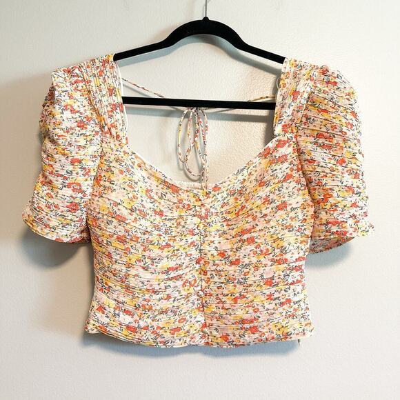 ASTR Floral Pintuck Pleated Smocked Puff Sleeve Crop Top NWT Size S - Picture 5 of 12